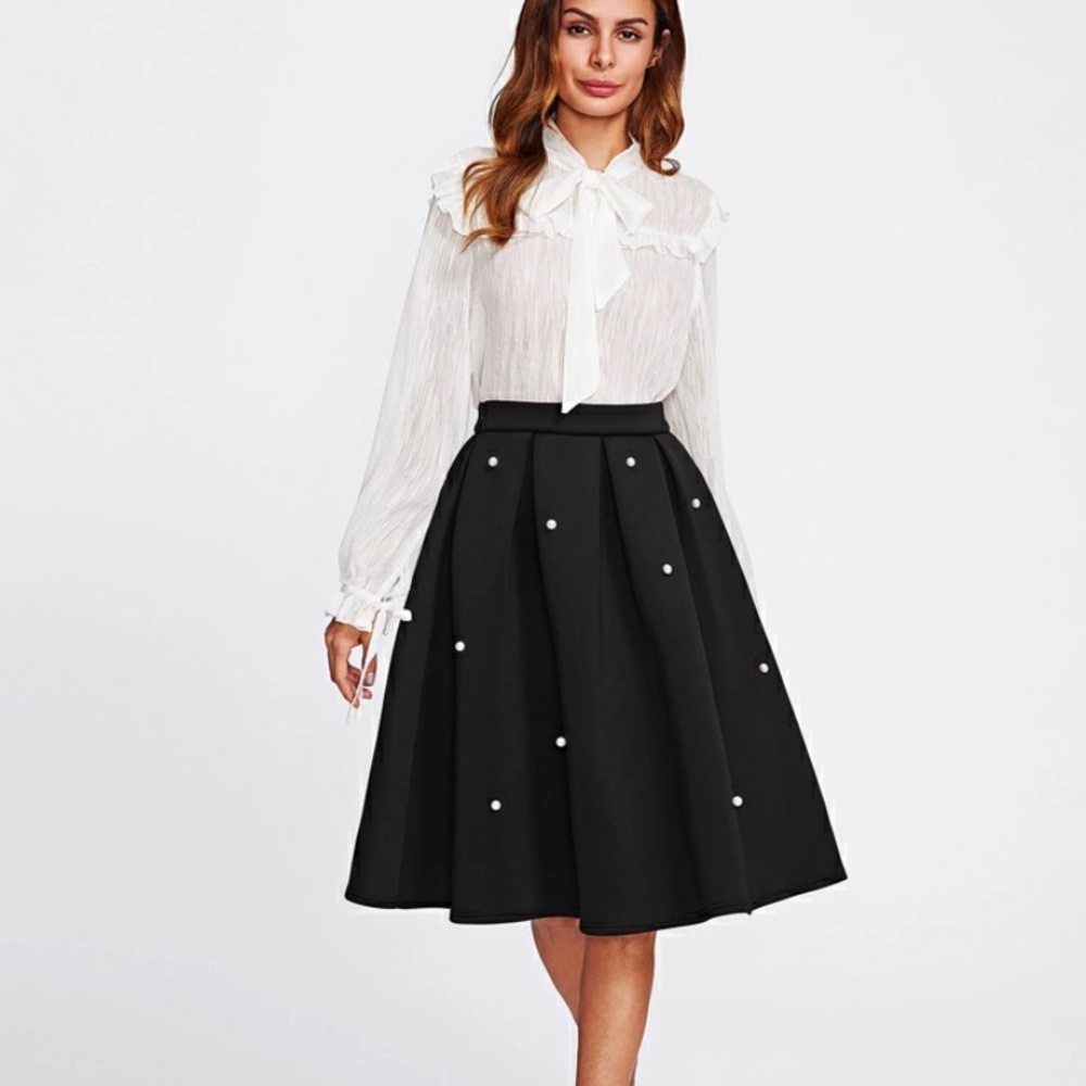 Pearl embellished pleated box skirt